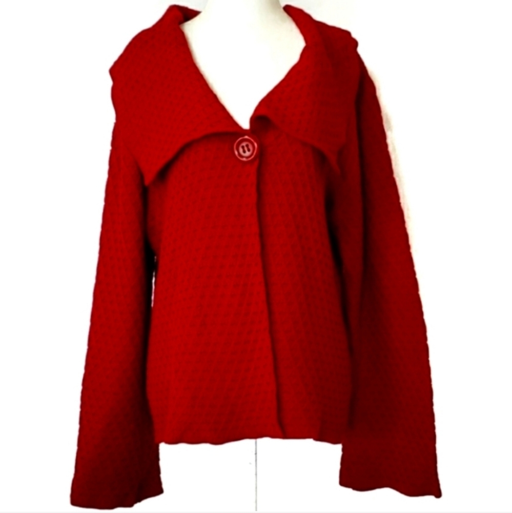 SOLD ***Red Fold Over Collar Bell Sleeve Sweater Cardigan